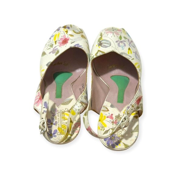 Vintage French Bootery 1950s Floral Leather Peep Toe Slingback Heels –Size 8.5B - Picture 13 of 15